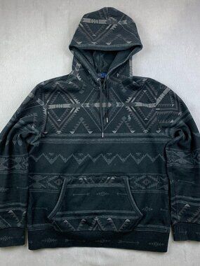 Ralph Lauren Polo Mens Sweater Large Black Aztec Hoodie Southwestern Pullover
